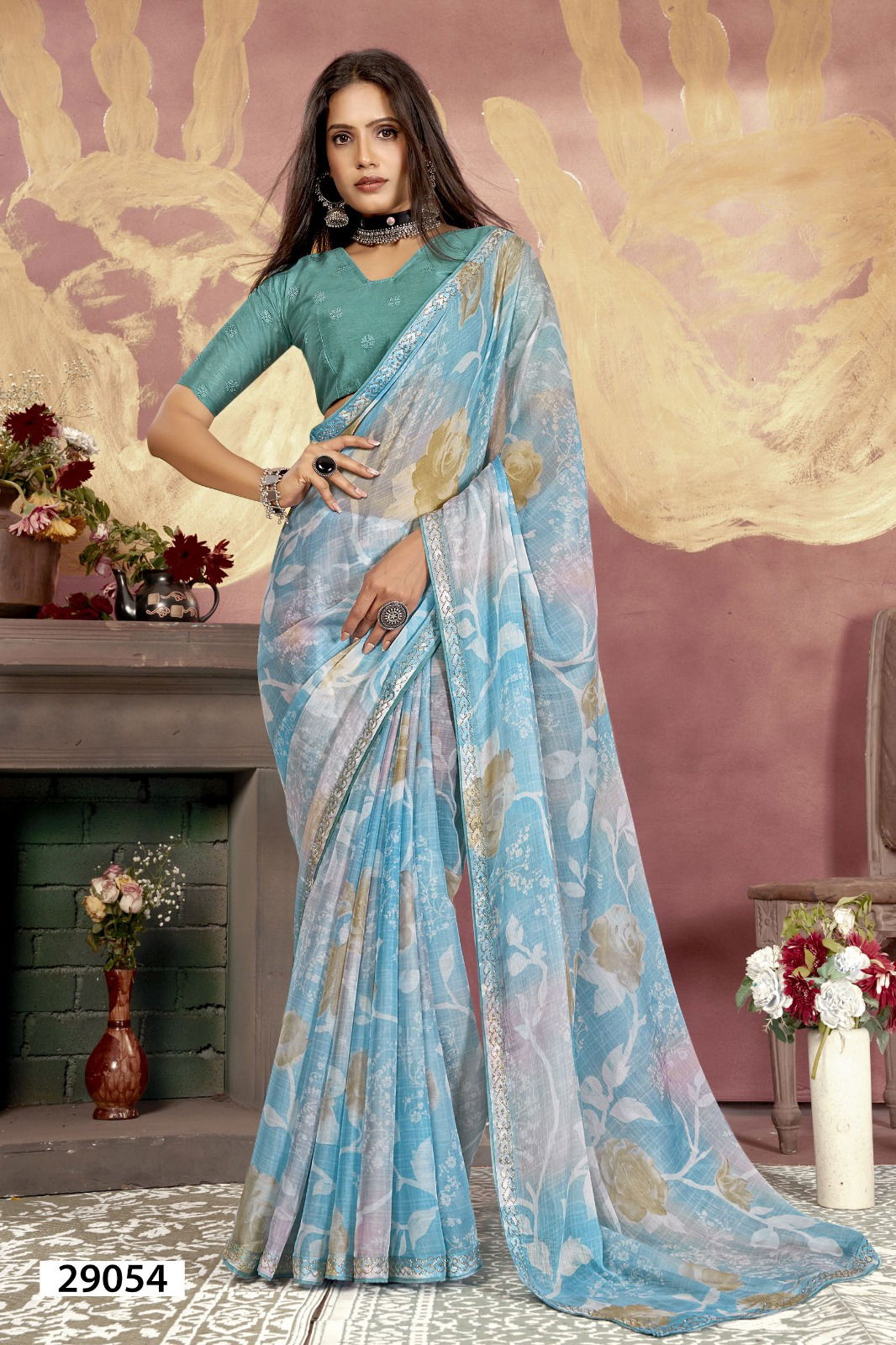 Trijoya By Vallabhi Printed Designer Chiffon Sarees Wholesale Market In Surat
